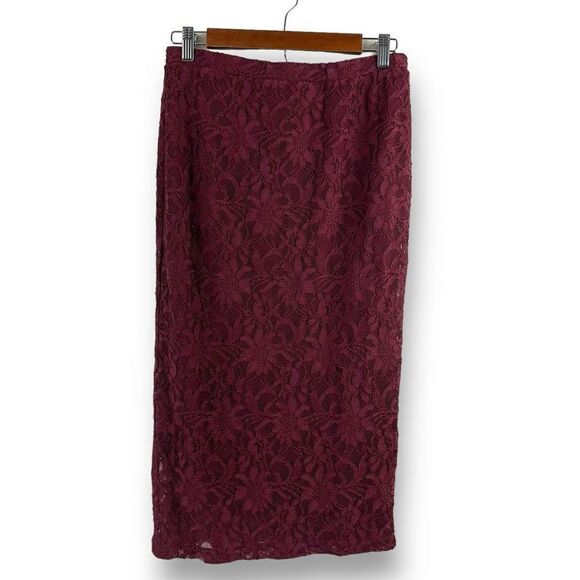 Search for Sanity Dresses & Skirts - Search For Sanity Womens M All Over Lace Midi Skirt Burgundy Red Straight Pencil